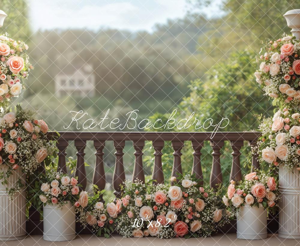Kate Mariage Balcon Fleurs Romantiques Toile de fond conçue par Mini MakeBelieve - Kate Backdrop FR