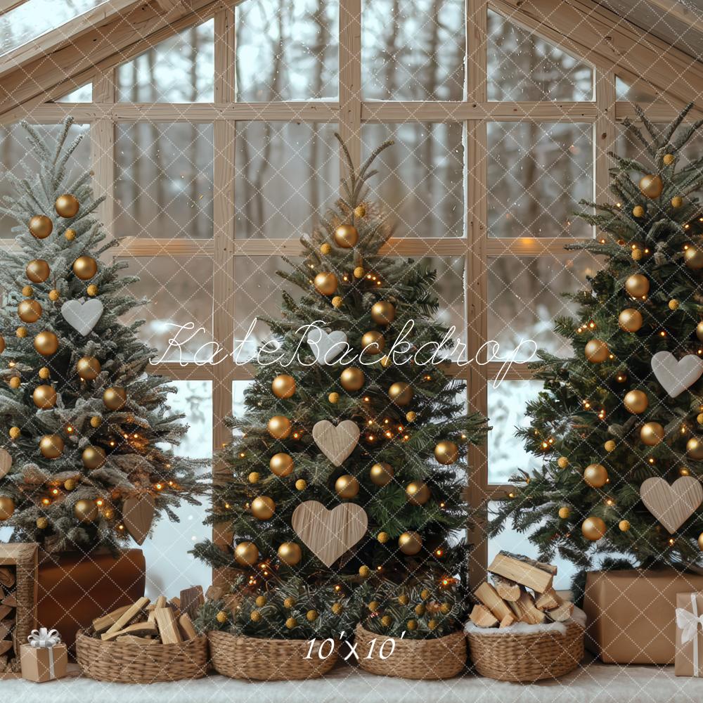 Kate Sapins de Noël Serre Fenêtre Bois Toile de fond conçue par Mini MakeBelieve - Kate Backdrop FR