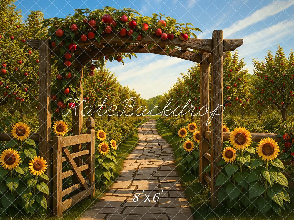 Kate Automne Jardin Pommiers Tournesols Toile de fond conçue par Mini MakeBelieve - Kate Backdrop FR