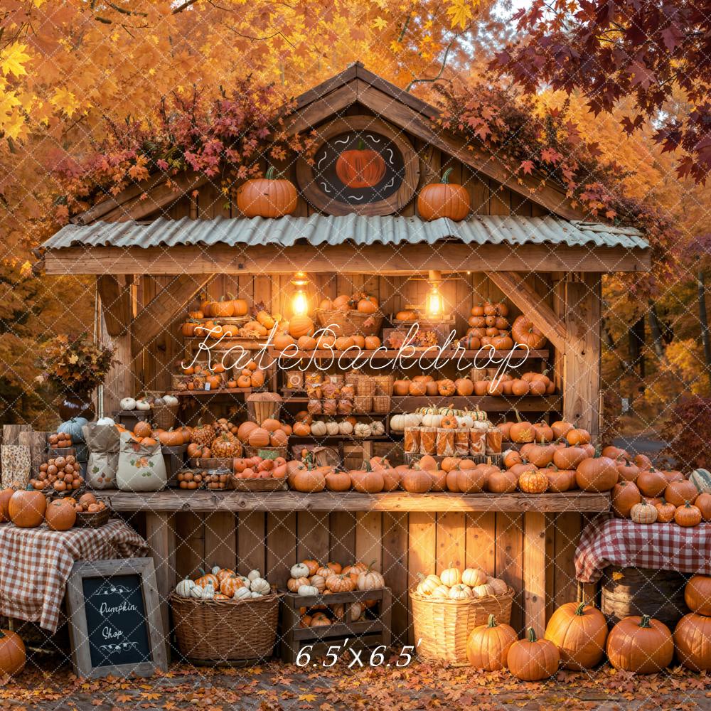 Kate Automne Citrouilles Marché Stand Bois Toile de fond conçue par Emetselch