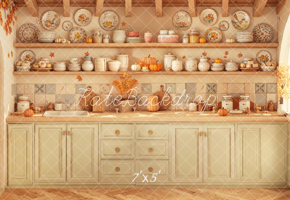 Kate Automne Cuisine Citrouilles Vaisselle Toile de fond conçue par Emetselch