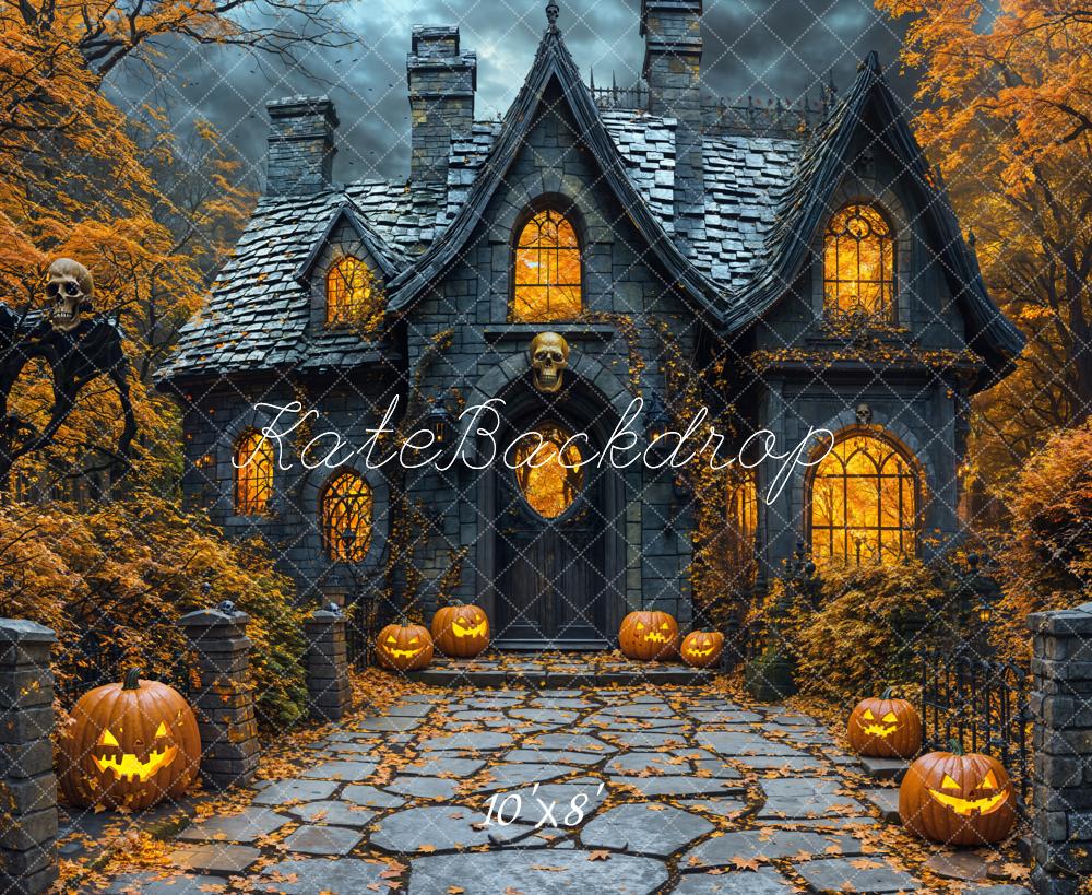 Kate Halloween Maison Citrouilles Toile de fond en Laine conçue par Emetselch - Kate Backdrop FR
