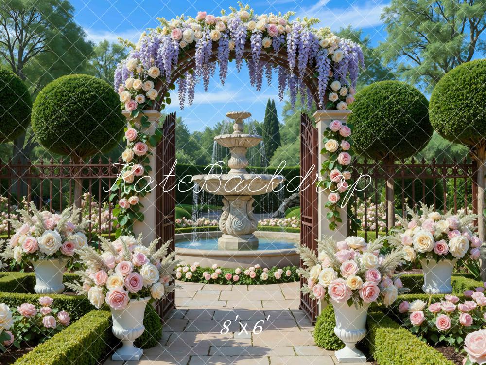 Kate Mariage Arche Fleurs Fontaine Jardin Toile de fond conçue par Mini MakeBelieve - Kate Backdrop FR
