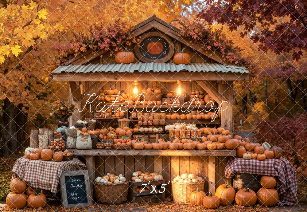 Kate Automne Citrouilles Marché Stand Bois Toile de fond conçue par Emetselch