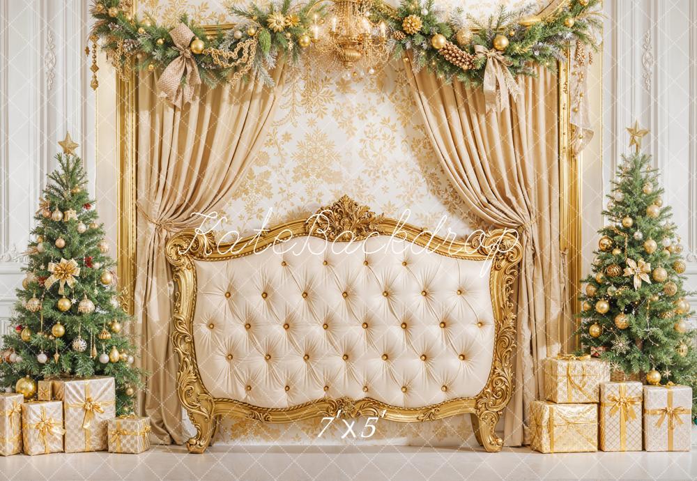 Kate Sapin de Noël Tête de lit Cadeaux Doré Toile de fond conçue par Emetselch - Kate Backdrop FR