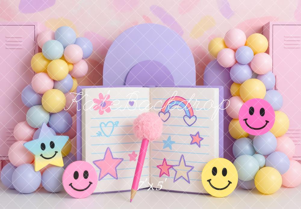 Kate Ballons Sourire Journal Pastel Toile de fond conçue par Mini MakeBelieve - Kate Backdrop FR