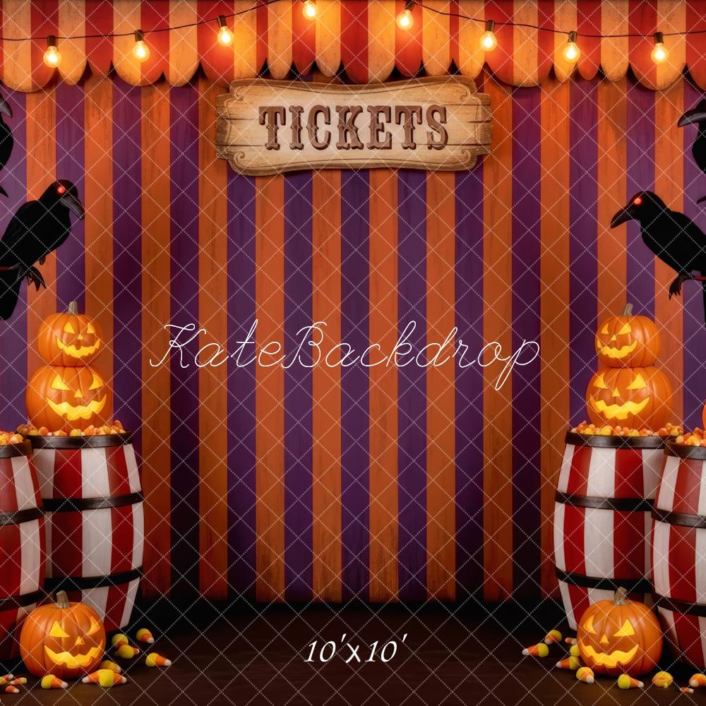 Kate Halloween Cirque Barils Corbeaux Citrouilles Toile de fond conçue par Patty Roberts