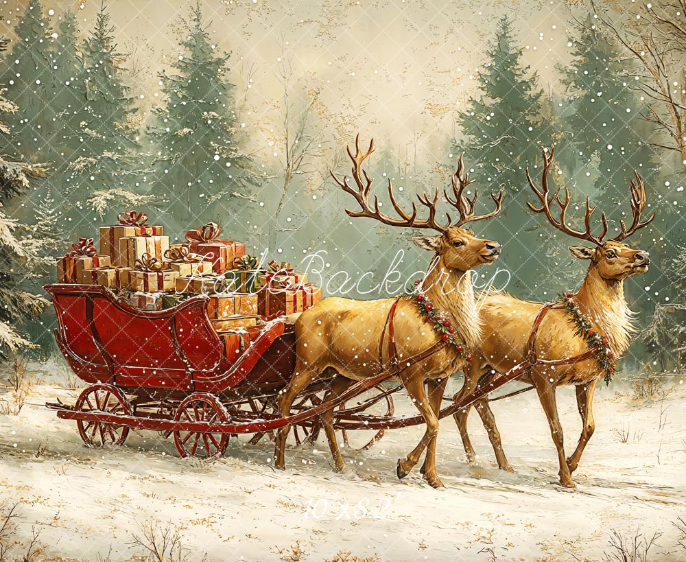 Kate Noël Rennes Traîneau Forêt Neige Toile de fond conçue par Emetselch - Kate Backdrop FR