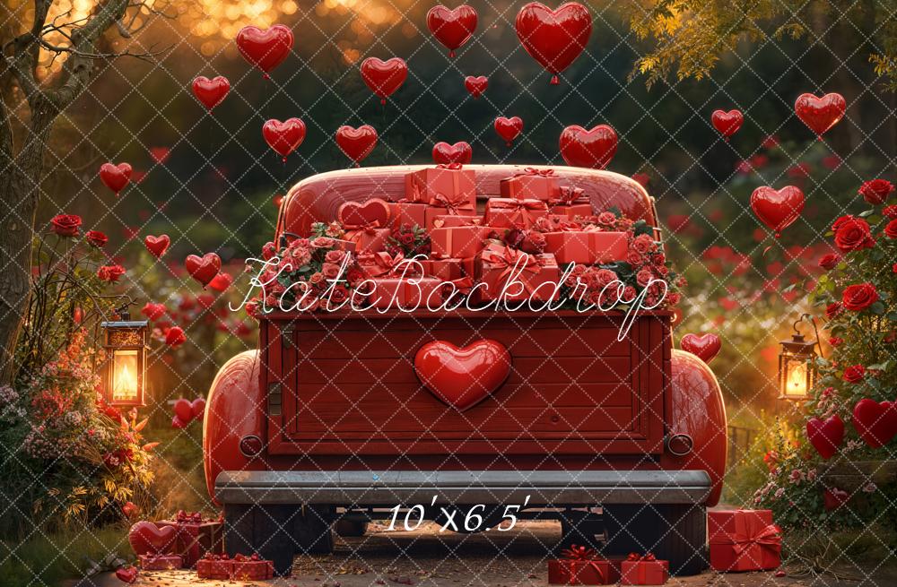 Kate Saint Valentin Voiture Cœurs Rouge Toile de fond en Laine conçue par Emetselch - Kate Backdrop FR