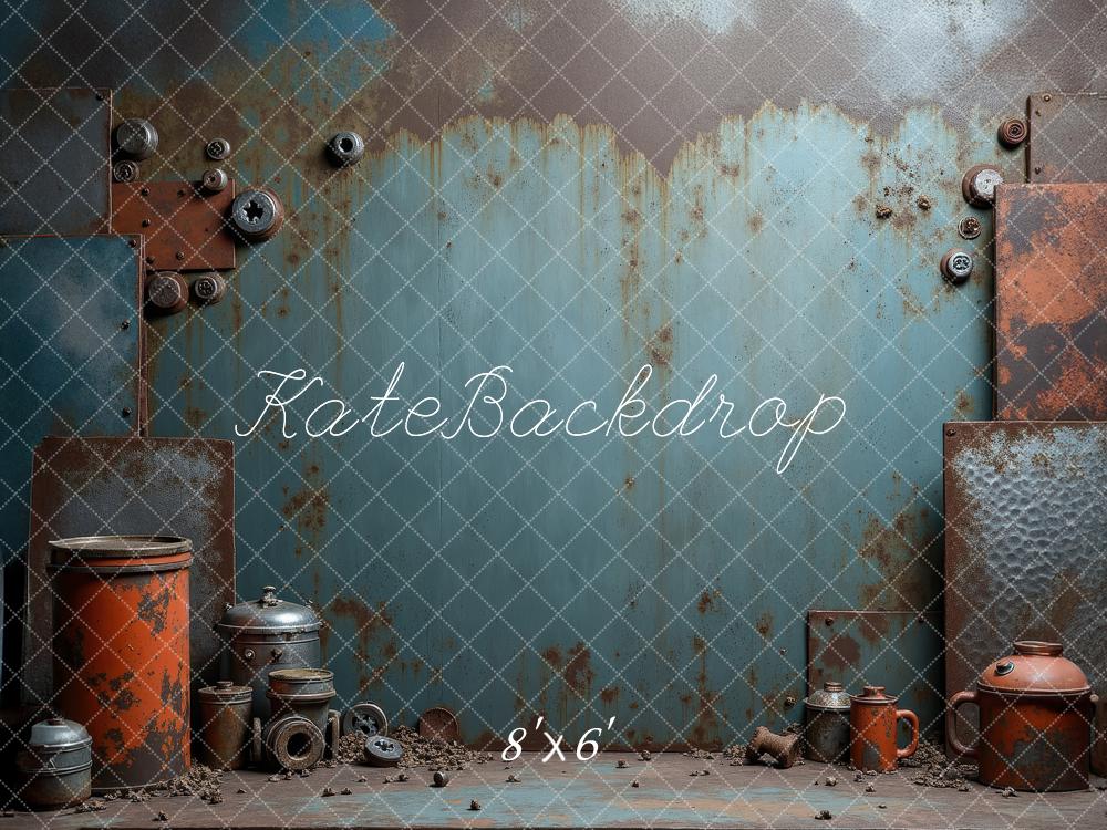 Kate Industriel Plaques Métal Usine Toile de fond conçue par Laura Bybee - Kate Backdrop FR