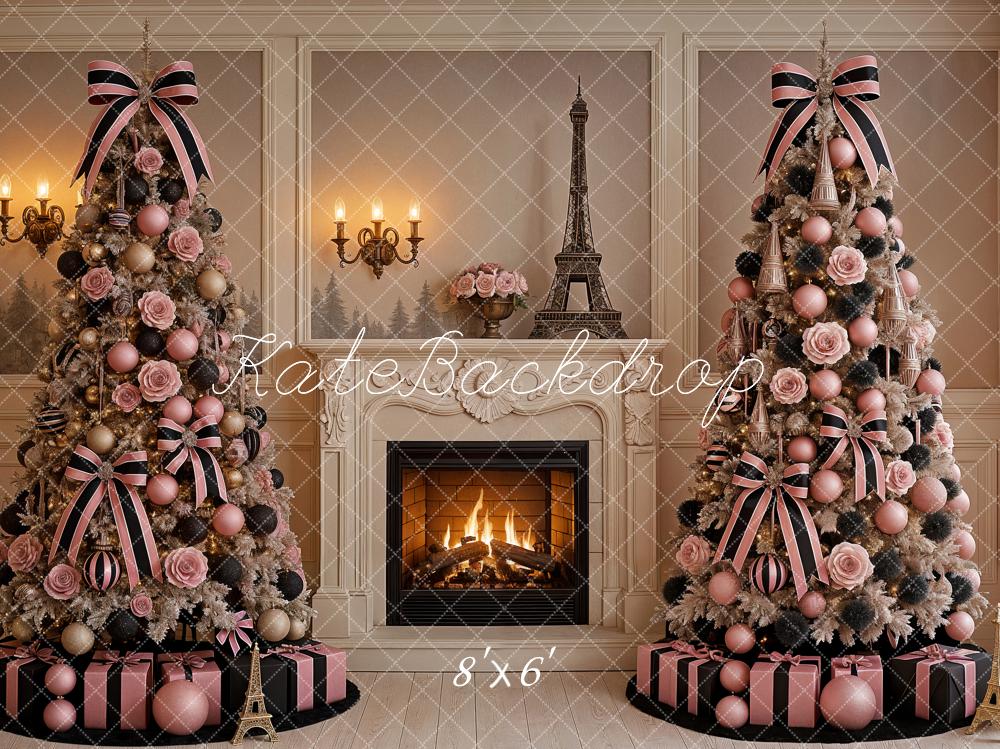 Kate Noël Arbres Roses Tour Eiffel Toile de fond conçue par Ashley Paul - Kate Backdrop FR