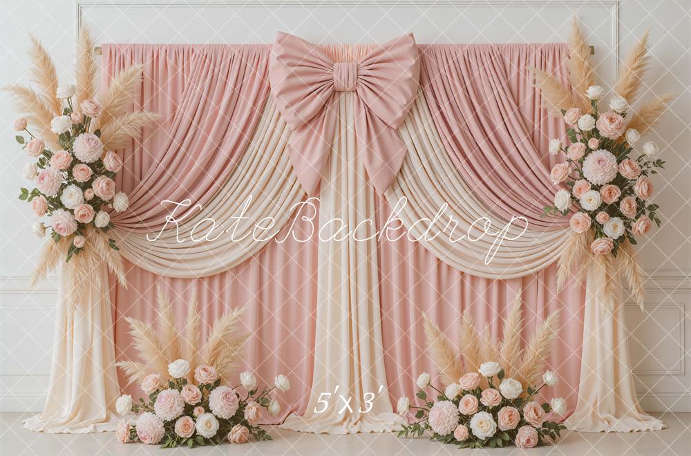 Kate Mariage Rideaux Nœud Fleurs Rose Toile de fond conçue par Mini MakeBelieve - Kate Backdrop FR