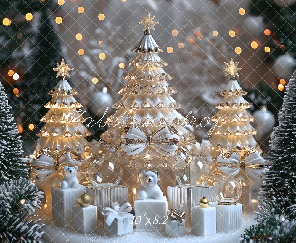 Kate Noël Sapins Neige Cadeaux Lumière Toile de fond conçue par Mini MakeBelieve - Kate Backdrop FR
