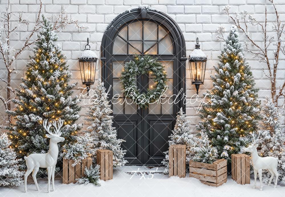 Kate Noël Sapins Porte Cerf Neige Toile de fond conçue par Emetselch