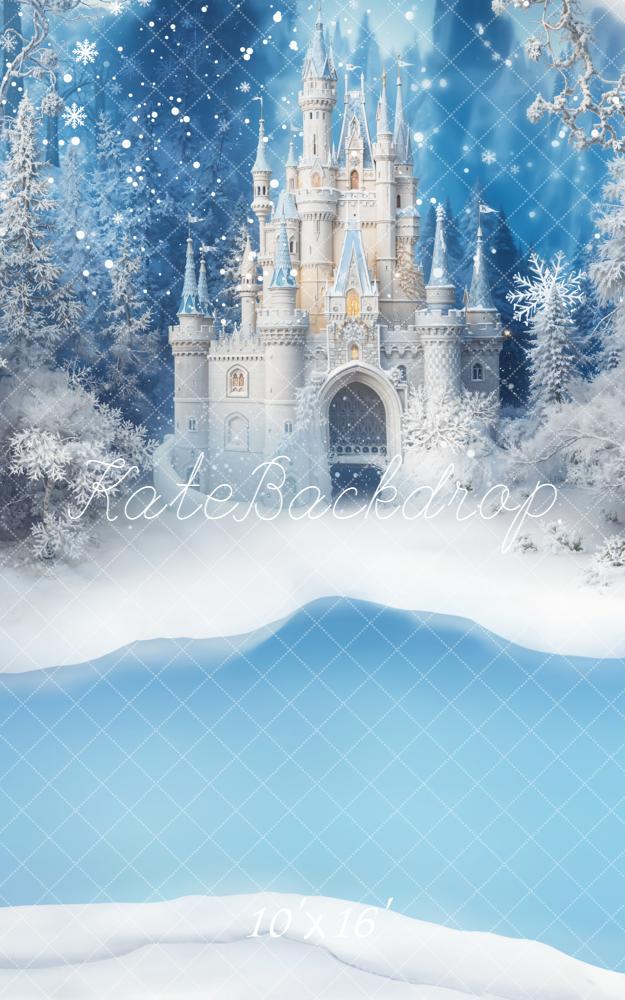 Kate Sweep Mur-à-Sol Château Forêt Neige Bleu Toile de fond conçue par Emetselch
