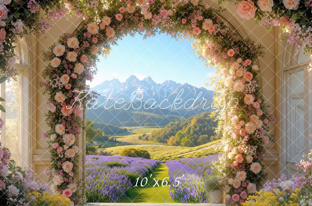 Kate Arc de Fleurs Vue Montagne Toile de fond conçue par Mini MakeBelieve