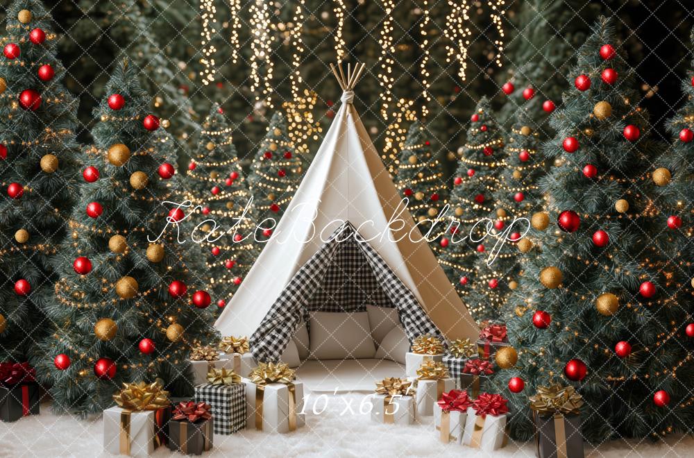 Kate Sapins de Noël Tente Cadeaux Toile de fond conçue par Mini MakeBelieve - Kate Backdrop FR
