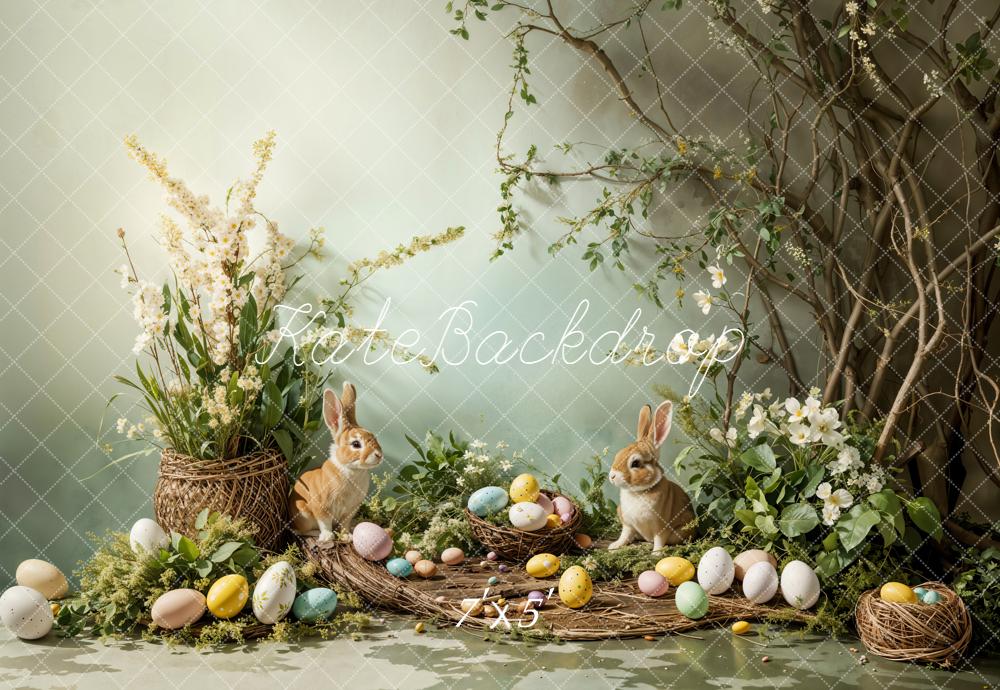 Kate Pâques Lapins Œufs Branches Fleurs Toile de fond conçue par Emetselch