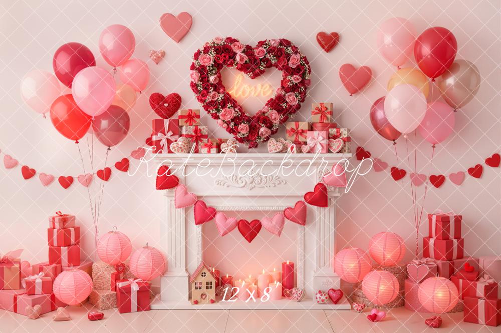 Kate Saint Valentin Cœurs Ballons Cadeaux Toile de fond conçue par Emetselch - Kate Backdrop FR