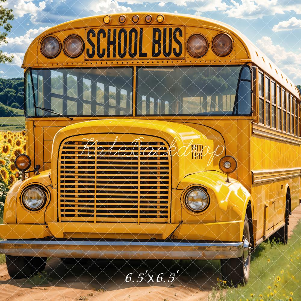 Kate Scolaire Bus Jaune Tournesols Toile de fond conçue par Emetselch - Kate Backdrop FR