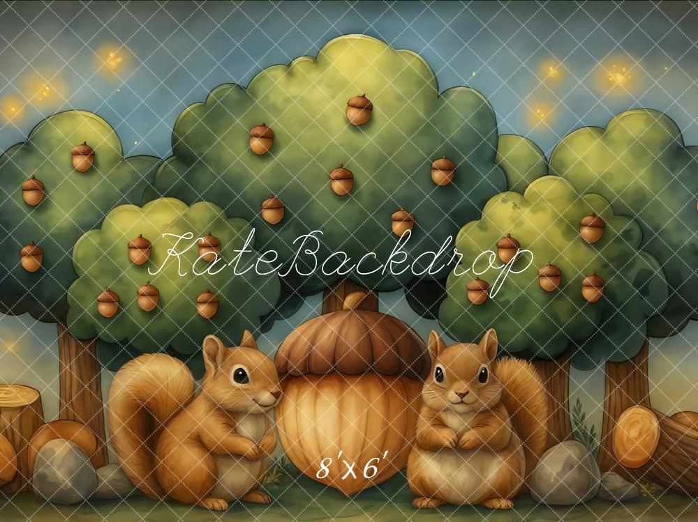 Kate Automne Écureuils Gland Arbres Toile de fond conçue par Mini MakeBelieve - Kate Backdrop FR