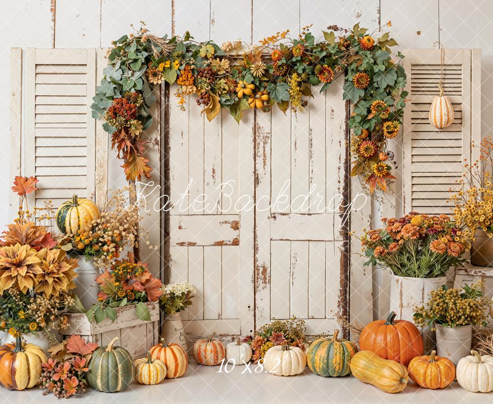 Kate Automne Citrouilles Volets Porte Toile de fond en Laine conçue par Emetselch