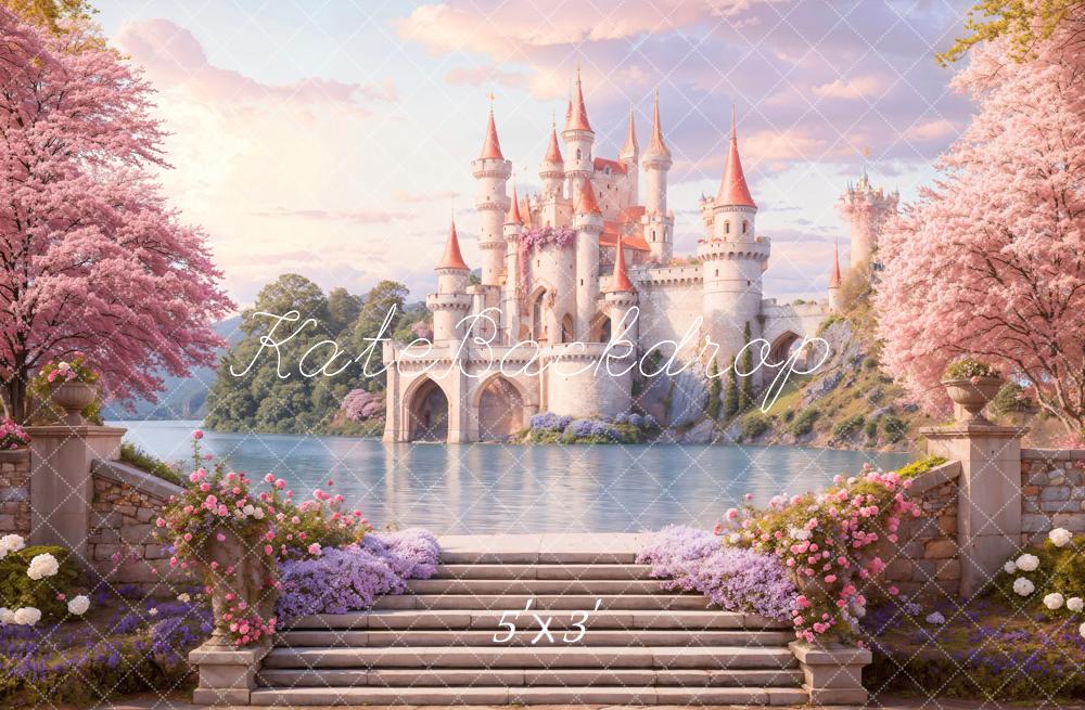 Kate Château Escaliers Fleurs Printemps Toile de fond conçue par Emetselch - Kate Backdrop FR