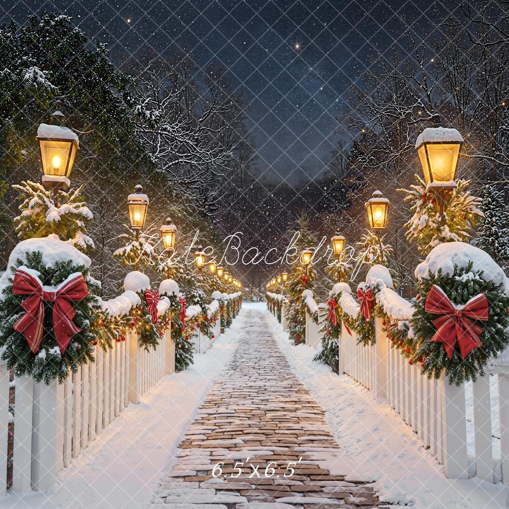 Kate Noël Hiver Chemin Lampadaire Neige Toile de fond conçue par Emetselch - Kate Backdrop FR