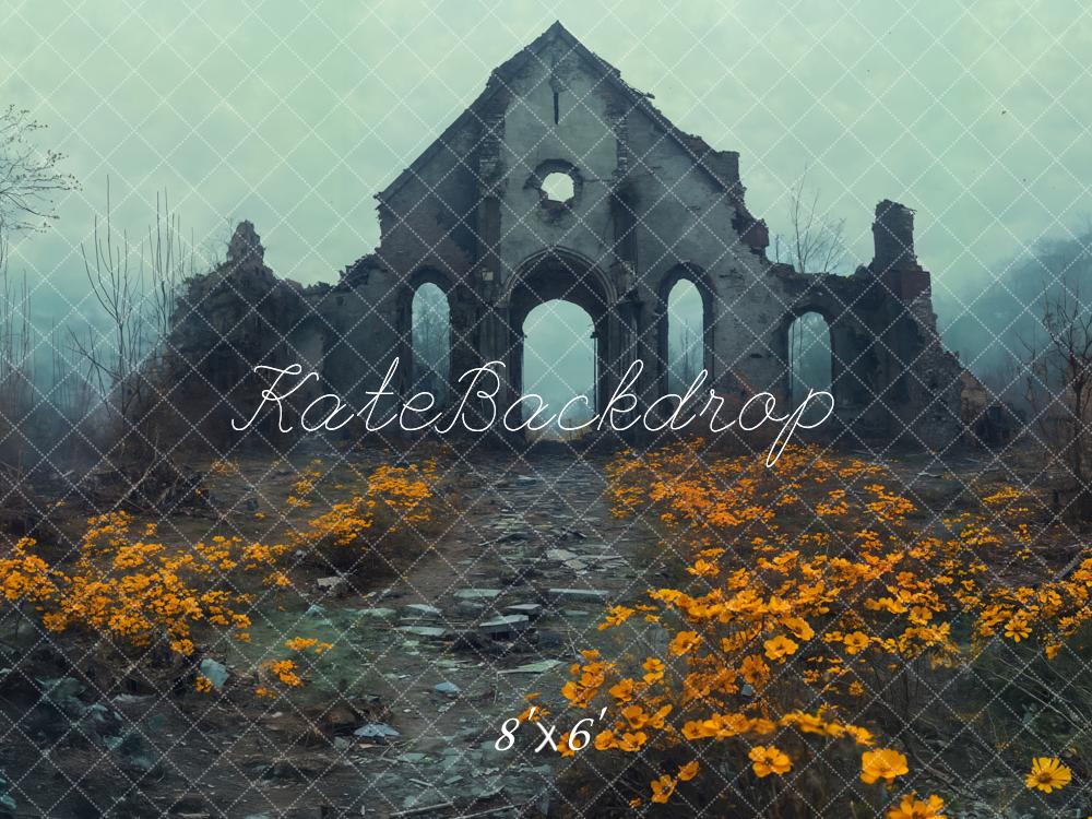 Kate Ruines Fleur Sauvage Brume Toile de fond en Laine conçue par Emetselch - Kate Backdrop FR