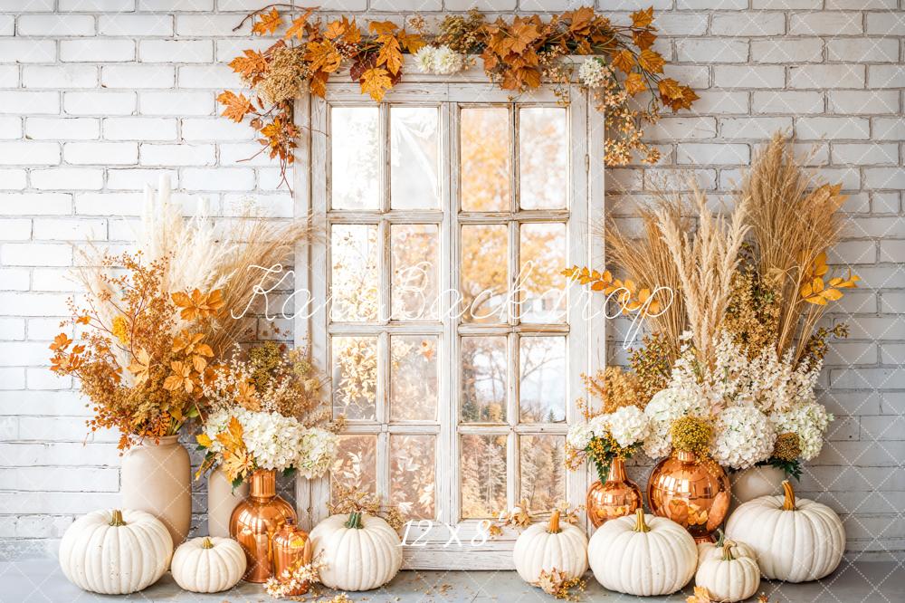 Kate Automne Fenêtre Citrouilles Briques Toile de fond conçue par Emetselch