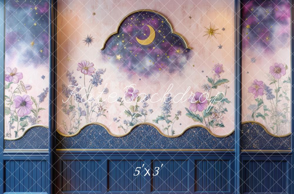 Kate Mur Rétro Fleurs Nuit Lune Toile de fond conçue par Mini MakeBelieve - Kate Backdrop FR