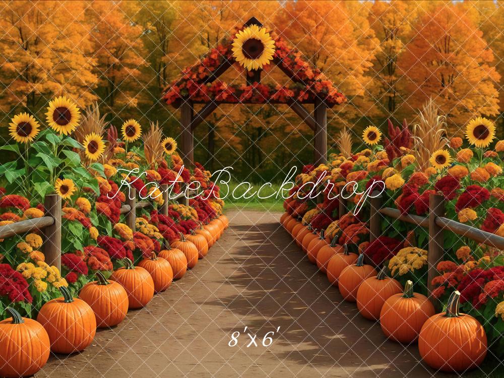 Kate Automne Orange Citrouilles Tournesols Toile de fond conçue par Mini MakeBelieve