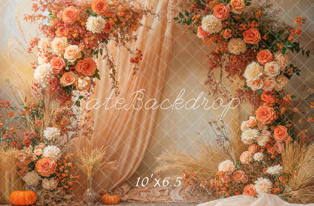 Kate Automne Arche Fleurs Citrouilles Toile de fond en Laine conçue par Emetselch - Kate Backdrop FR