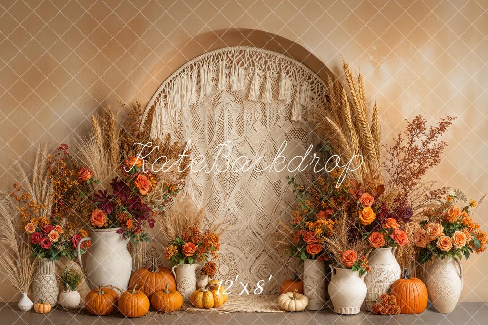Kate Automne Boho Citrouilles Vases Fleurs Toile de fond conçue par Emetselch - Kate Backdrop FR