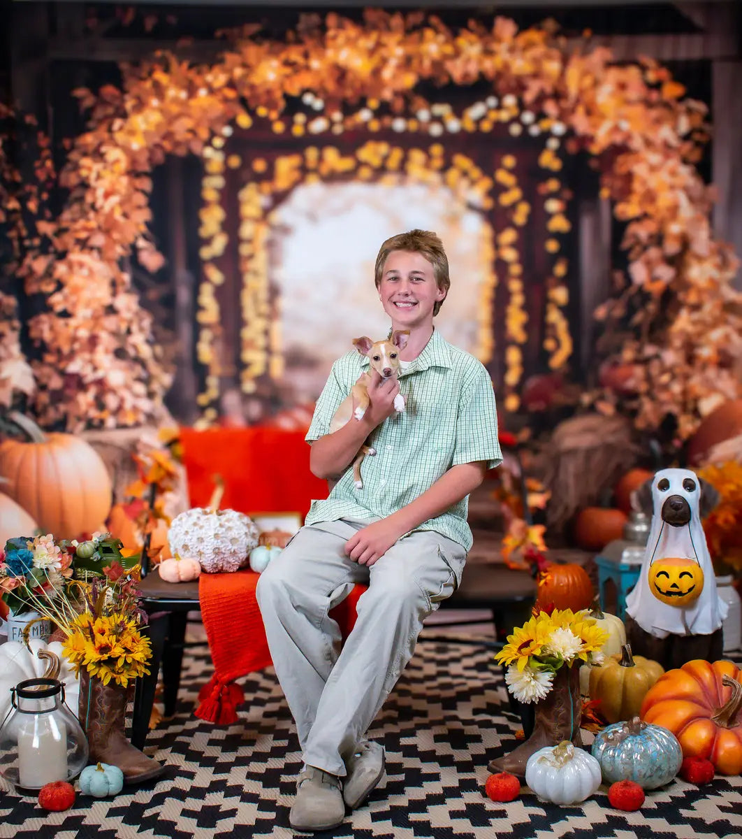 Kate Automne Érable Arche Citrouilles Grange Toile de fond conçue par Emetselch - Kate Backdrop FR