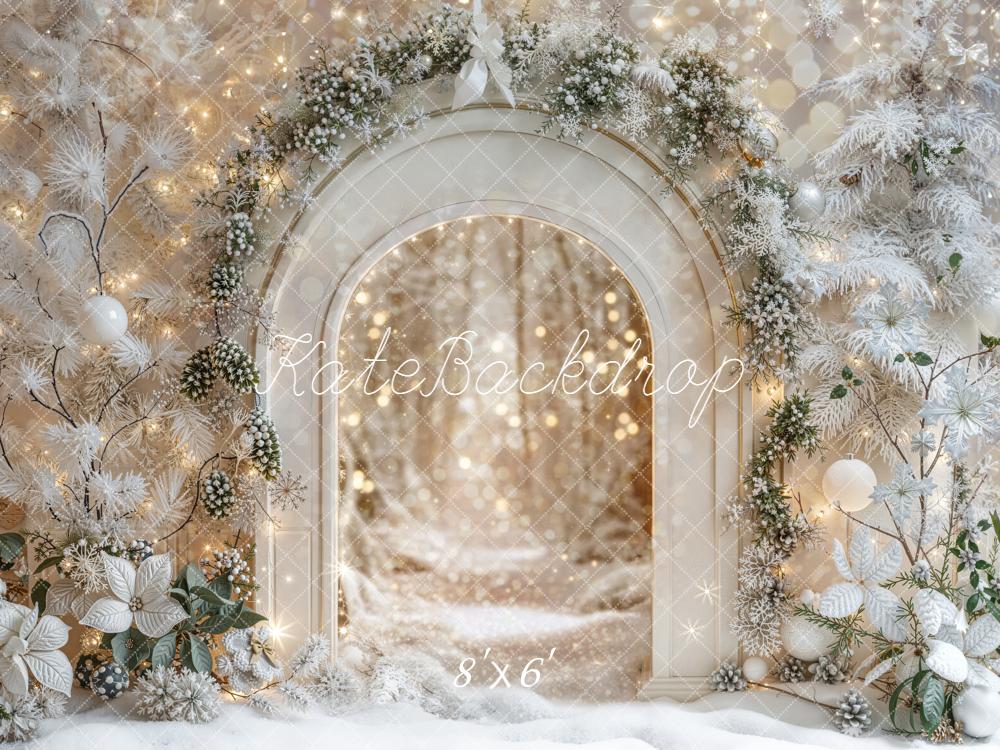 Kate Hiver Arche Neige Lumière Fleurs Toile de fond en Laine conçue par Emetselch