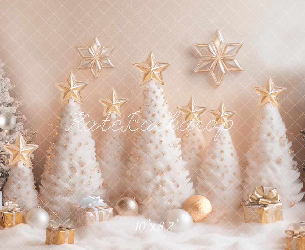 Kate Sapins de Noël Neige Étoiles Cadeaux Toile de fond conçue par Mini MakeBelieve - Kate Backdrop FR