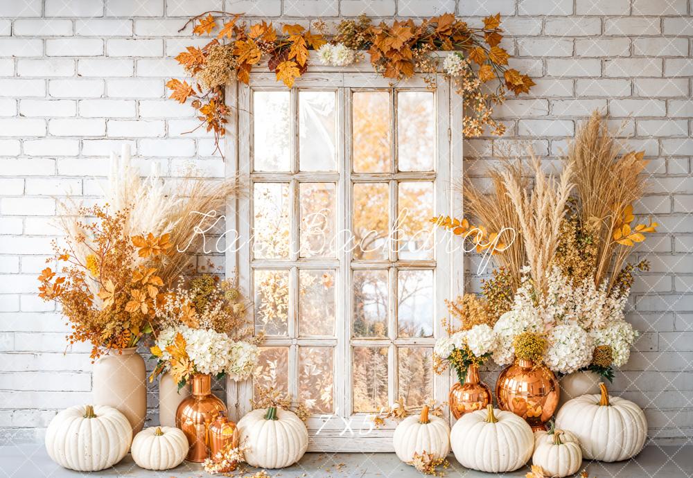 Kate Automne Fenêtre Citrouilles Briques Toile de fond conçue par Emetselch