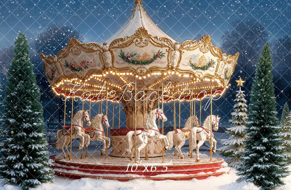 Kate Noël Carrousel Arbres Neige Toile de fond en Laine conçue par Emetselch - Kate Backdrop FR