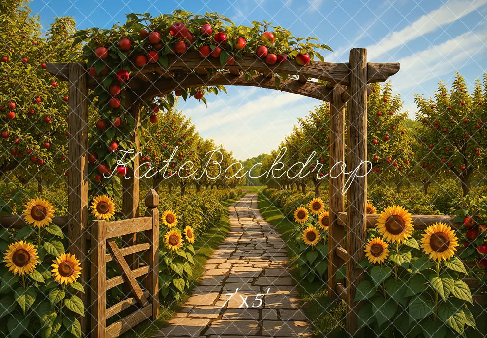 Kate Automne Jardin Pommiers Tournesols Toile de fond conçue par Mini MakeBelieve - Kate Backdrop FR