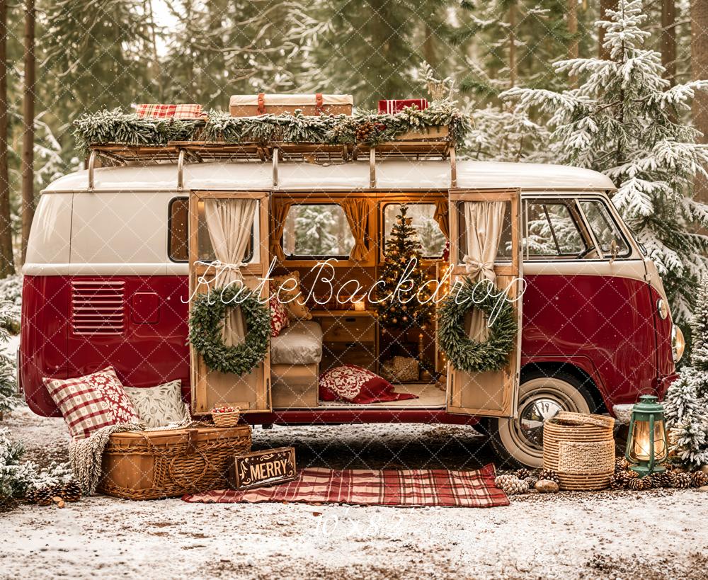 Kate Noël Camping-car Rouge Forêt Toile de fond en Laine conçue par Emetselch