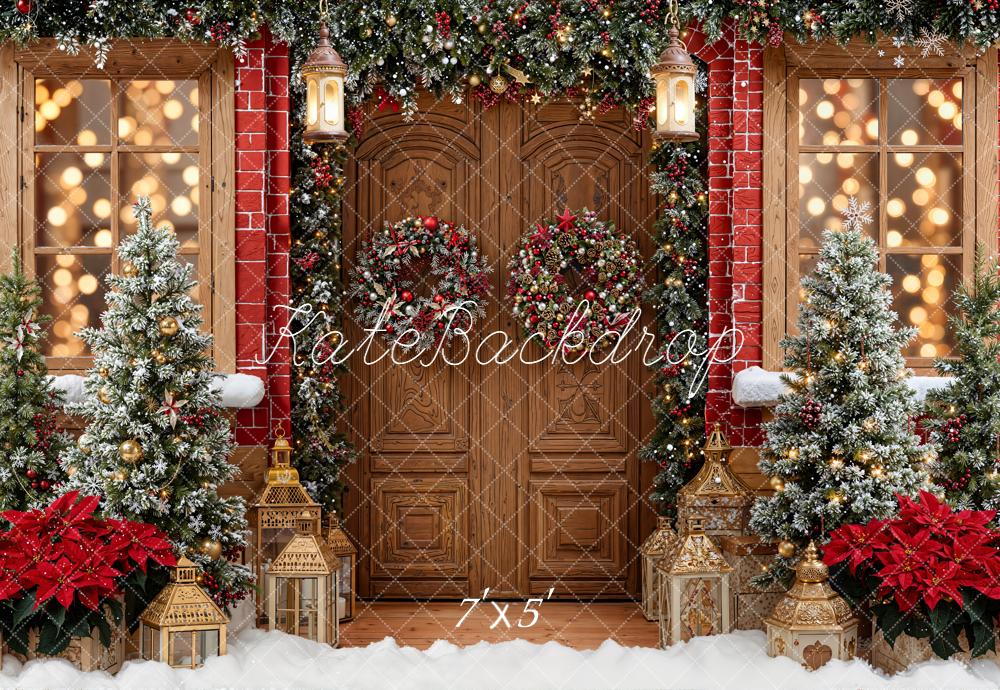 Kate Noël Porte Sapins Lumières Neige Toile de fond conçue par Emetselch - Kate Backdrop FR