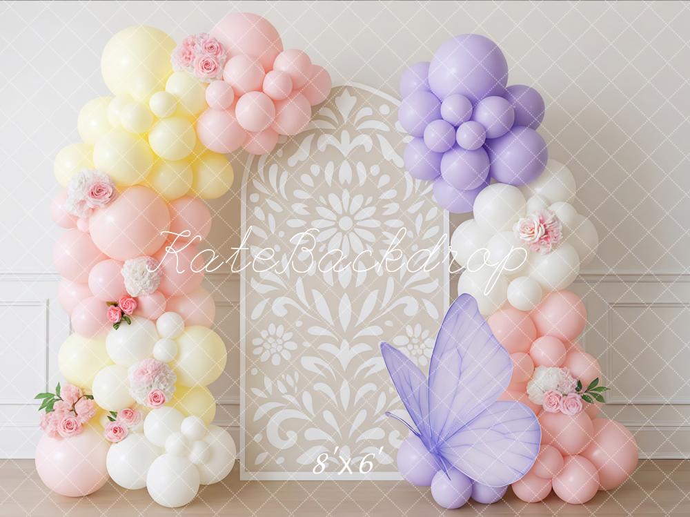 Kate Ballons Papillon Fleurs Pastel Toile de fond conçue par Mini MakeBelieve - Kate Backdrop FR