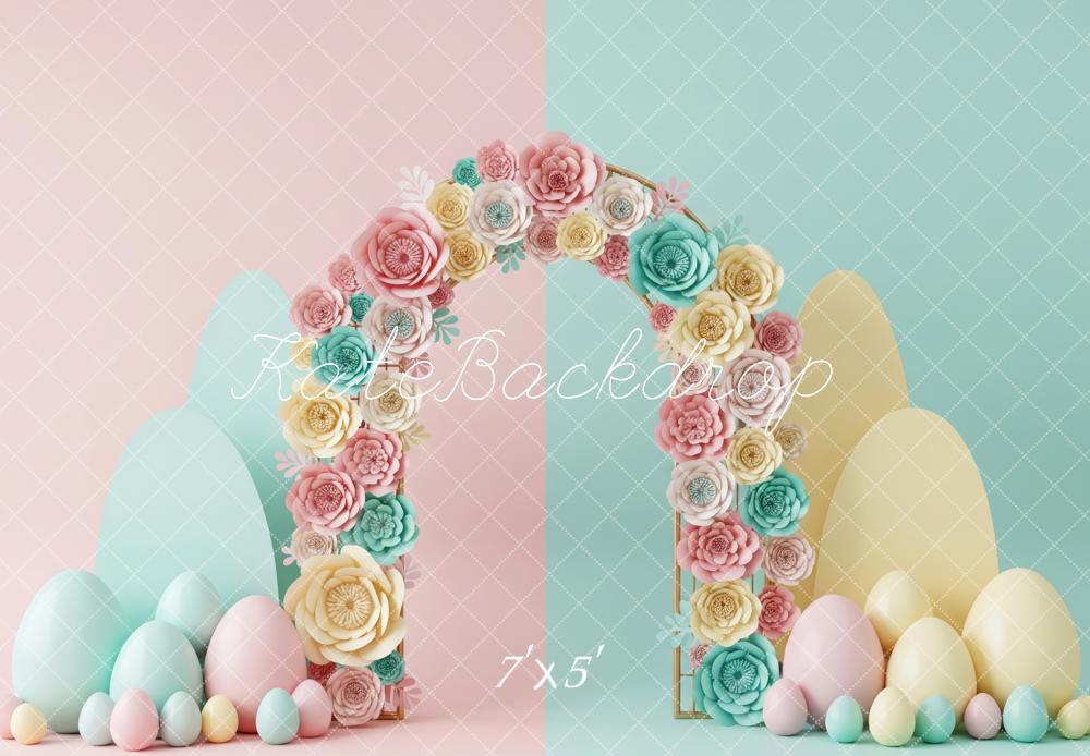 Kate Pâques Arc Fleurs Œufs Pastel Toile de fond conçue par Patty Roberts