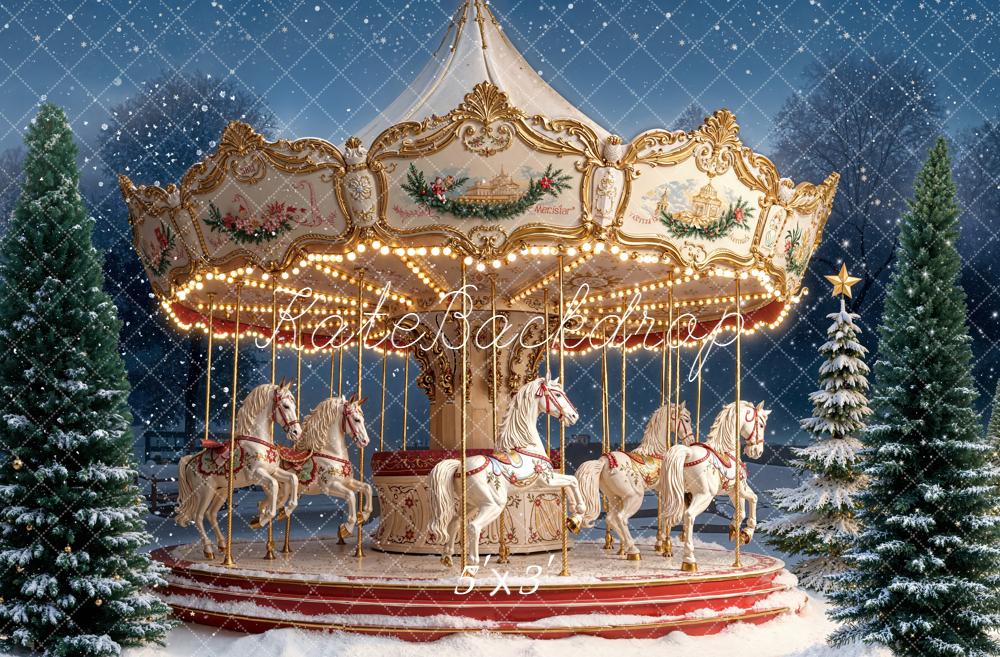 Kate Noël Carrousel Arbres Neige Toile de fond conçue par Emetselch - Kate Backdrop FR