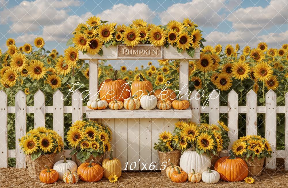 Kate Automne Tournesols Citrouilles Clôture Toile de fond en Laine conçue par Emetselch - Kate Backdrop FR