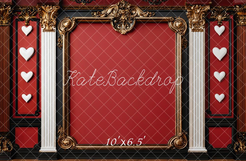 Kate Baroque Mur Rouge Cadre Cœurs Toile de fond en Laine conçue par Emetselch