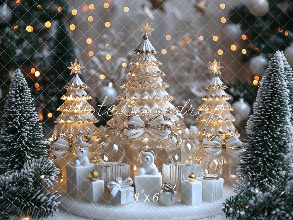 Kate Noël Sapins Neige Cadeaux Lumière Toile de fond conçue par Mini MakeBelieve - Kate Backdrop FR
