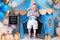Kate Anniversaire Bleu Cirque Tente Ballon Toile de fond conçu par Ashley Paul - Kate Backdrop FR