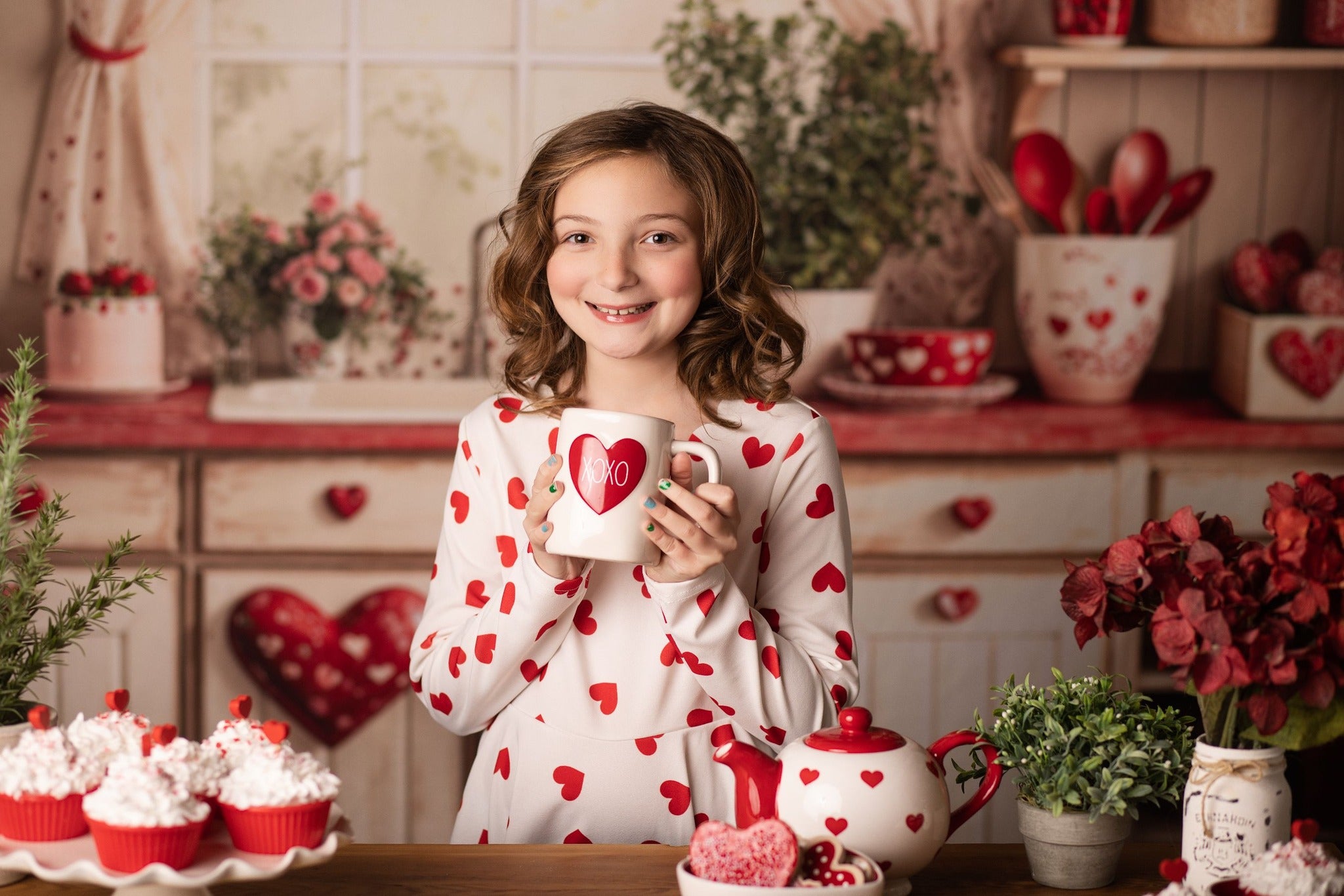 Kate Saint Valentin Cuisine Rouge Cœur Assiettes Toile de fond conçue par Emetselch - Kate Backdrop FR